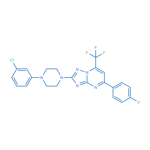 1-(3-Chlorophenyl)-4-[5-(4-fluorophenyl)-7-(trifluoromethyl)-[1,2,4]triazolo[1,5-a]pyrimidin-2-yl]piperazine 1g