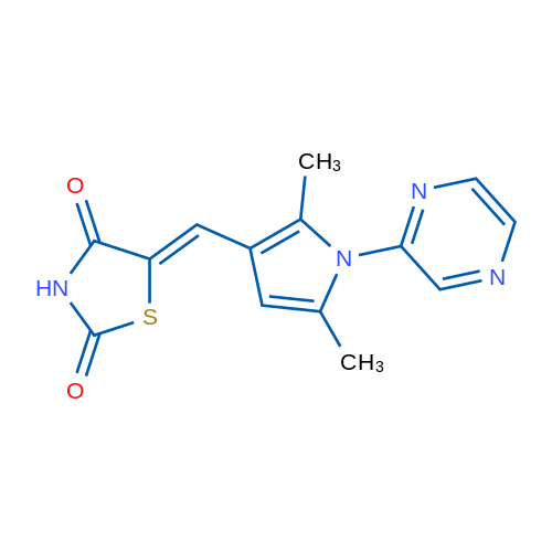 (5Z)-5-{[2,5-dimethyl-1-(pyrazin-2-yl)-1H-pyrrol-3-yl]methylidene}-1,3-thiazolidine-2,4-dione 1g