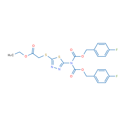 Ethyl 2-({5-[bis({[(4-fluorophenyl)methoxy]carbonyl})amino]-1,3,4-thiadiazol-2-yl}sulfanyl)acetate 1g