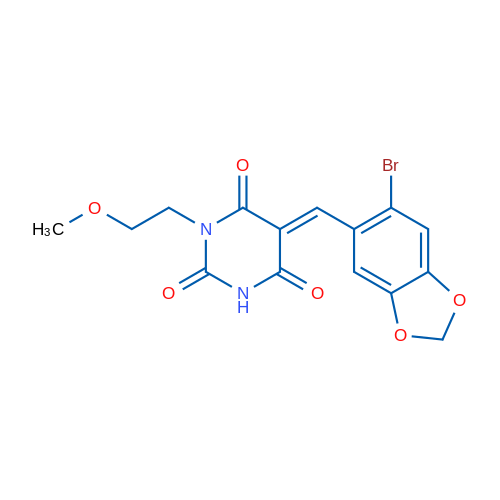 (5E)-5-[(6-Bromo-2H-1,3-benzodioxol-5-yl)methylidene]-1-(2-methoxyethyl)-1,3-diazinane-2,4,6-trione 1g