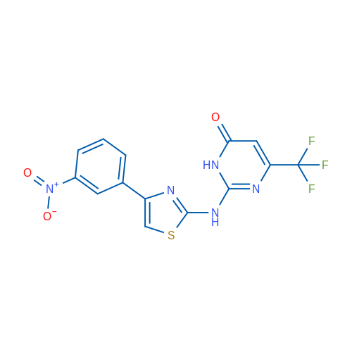 2-{[4-(3-nitrophenyl)-1,3-thiazol-2-yl]amino}-6-(trifluoromethyl)-3,4-dihydropyrimidin-4-one 1g
