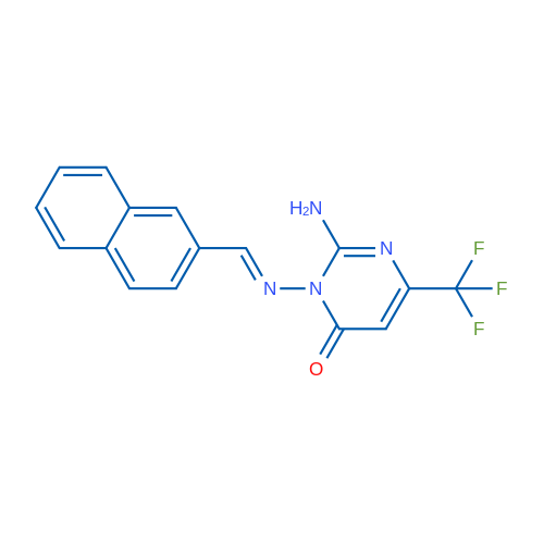 2-Amino-3-[(E)-[(naphthalen-2-yl)methylidene]amino]-6-(trifluoromethyl)-3,4-dihydropyrimidin-4-one 1g