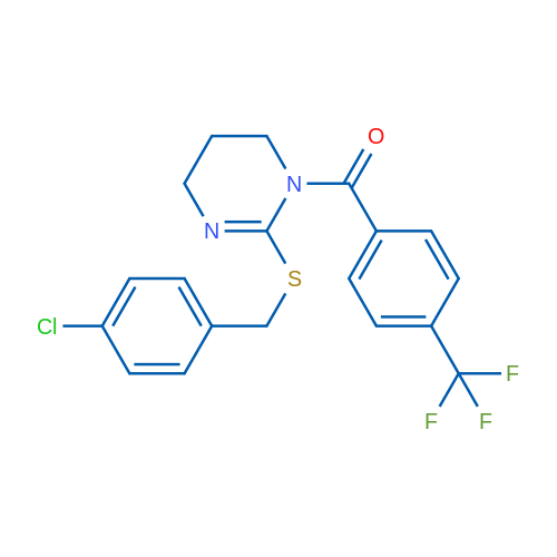 2-{[(4-chlorophenyl)methyl]sulfanyl}-1-[4-(trifluoromethyl)benzoyl]-1,4,5,6-tetrahydropyrimidine 1g