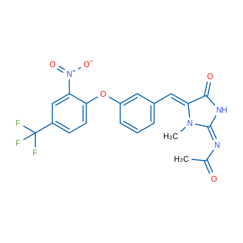 N-[(2Z,5Z)-1-Methyl-5-({3-[2-nitro-4-(trifluoromethyl)phenoxy]phenyl}methylidene)-4-oxoimidazolidin-2-ylidene]acetamide 1g