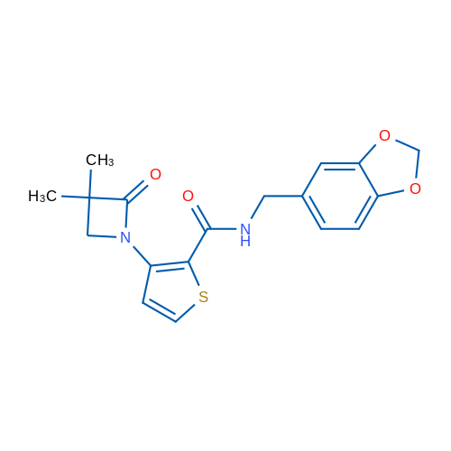 N-[(2H-1,3-Benzodioxol-5-yl)methyl]-3-(3,3-dimethyl-2-oxoazetidin-1-yl)thiophene-2-carboxamide 1g