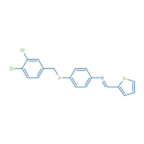 (1E)-N-(4-{[(3,4-dichlorophenyl)methyl]sulfanyl}phenyl)-1-(thiophen-2-yl)methanimine 1g
