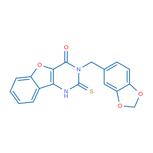 5-[(2H-1,3-Benzodioxol-5-yl)methyl]-4-sulfanylidene-8-oxa-3,5-diazatricyclo[7.4.0.0^{2,7}]trideca-1(9),2(7),10,12-tetraen-6-one 1g