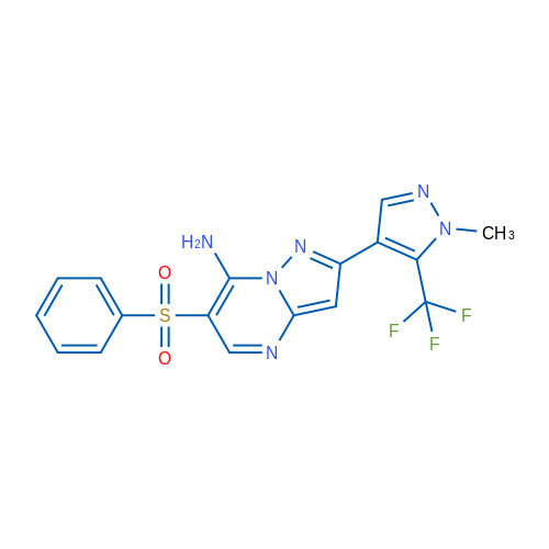 6-(Benzenesulfonyl)-2-[1-methyl-5-(trifluoromethyl)-1H-pyrazol-4-yl]pyrazolo[1,5-a]pyrimidin-7-amine 1g