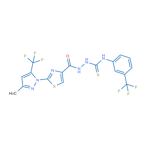 2-[3-Methyl-5-(trifluoromethyl)-1H-pyrazol-1-yl]-N-({[3-(trifluoromethyl)phenyl]carbamothioyl}amino)-1,3-thiazole-4-carboxamide 1g