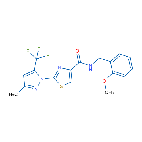 N-[(2-Methoxyphenyl)methyl]-2-[3-methyl-5-(trifluoromethyl)-1H-pyrazol-1-yl]-1,3-thiazole-4-carboxamide 1g
