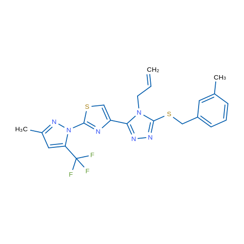 3-{2-[3-methyl-5-(trifluoromethyl)-1H-pyrazol-1-yl]-1,3-thiazol-4-yl}-5-{[(3-methylphenyl)methyl]sulfanyl}-4-(prop-2-en-1-yl)-4H-1,2,4-triazole 1g