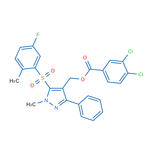 [5-(5-Fluoro-2-methylbenzenesulfonyl)-1-methyl-3-phenyl-1H-pyrazol-4-yl]methyl 3,4-dichlorobenzoate 1g