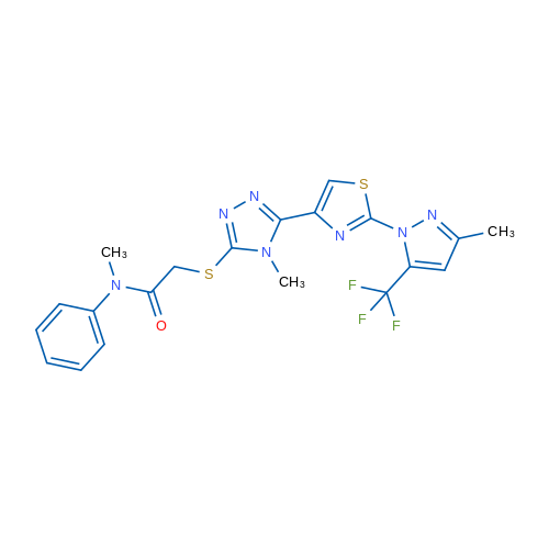 N-Methyl-2-[(4-methyl-5-{2-[3-methyl-5-(trifluoromethyl)-1H-pyrazol-1-yl]-1,3-thiazol-4-yl}-4H-1,2,4-triazol-3-yl)sulfanyl]-N-phenylacetamide 1g