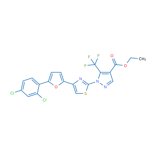 Ethyl 1-{4-[5-(2,4-dichlorophenyl)furan-2-yl]-1,3-thiazol-2-yl}-5-(trifluoromethyl)-1H-pyrazole-4-carboxylate 1g