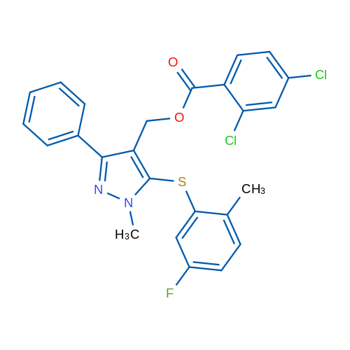 {5-[(5-fluoro-2-methylphenyl)sulfanyl]-1-methyl-3-phenyl-1H-pyrazol-4-yl}methyl 2,4-dichlorobenzoate 1g