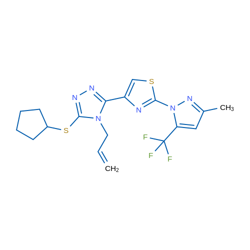 3-(Cyclopentylsulfanyl)-5-{2-[3-methyl-5-(trifluoromethyl)-1H-pyrazol-1-yl]-1,3-thiazol-4-yl}-4-(prop-2-en-1-yl)-4H-1,2,4-triazole 1g
