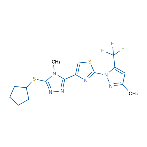 3-(Cyclopentylsulfanyl)-4-methyl-5-{2-[3-methyl-5-(trifluoromethyl)-1H-pyrazol-1-yl]-1,3-thiazol-4-yl}-4H-1,2,4-triazole 1g