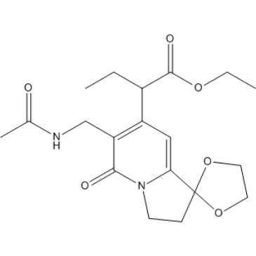 Ethyl 2-(6-(acetamidomethyl)-5-oxo-2,3-dihydro-5H-spiro[indolizine-1,2'-[1,3]dioxolan]-7-yl)butanoate