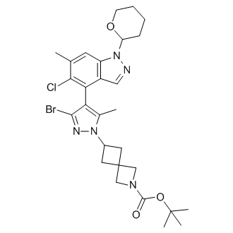 tert-Butyl 6-(3-bromo-4-(5-chloro-6-methyl-1-(tetrahydro-2H-pyran-2-yl)-1H-indazol-4-yl)-5-methyl-1H-pyrazol-1-yl)-2-azaspiro[3.3]heptane-2-carboxylate