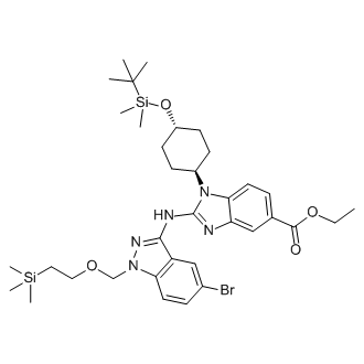 trans-Ethyl 2-((5-bromo-1-((2-(trimethylsilyl)ethoxy)methyl)-1H-indazol-3-yl)amino)-1-((1r,4r)-4-((tert-butyldimethylsilyl)oxy)cyclohexyl)-1H-benzo[d]imidazole-5-carboxylate