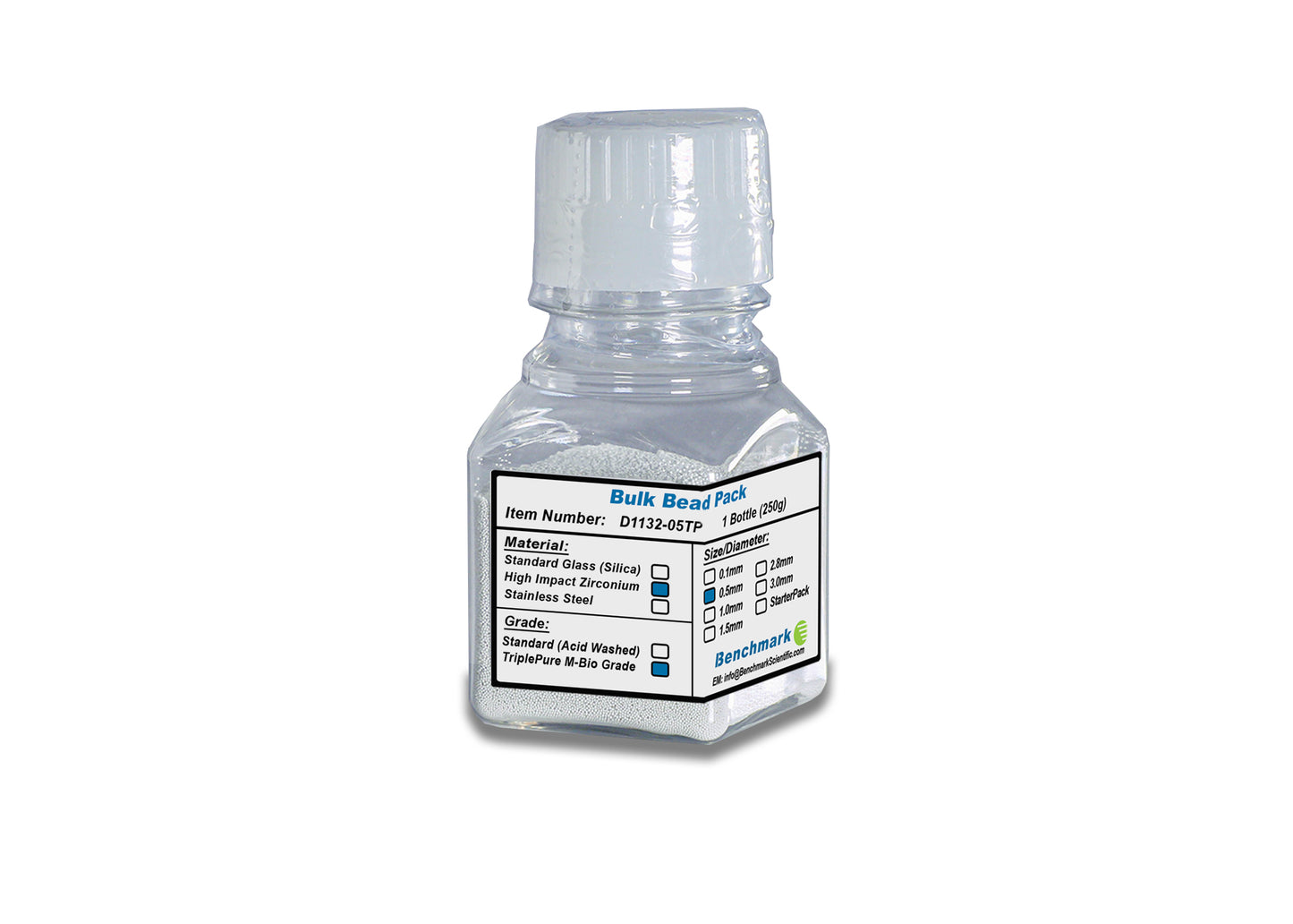 Bulk Beads, Zirconium, 0.5mm, Triple-Pure Molecular Biology Grade, 250g
