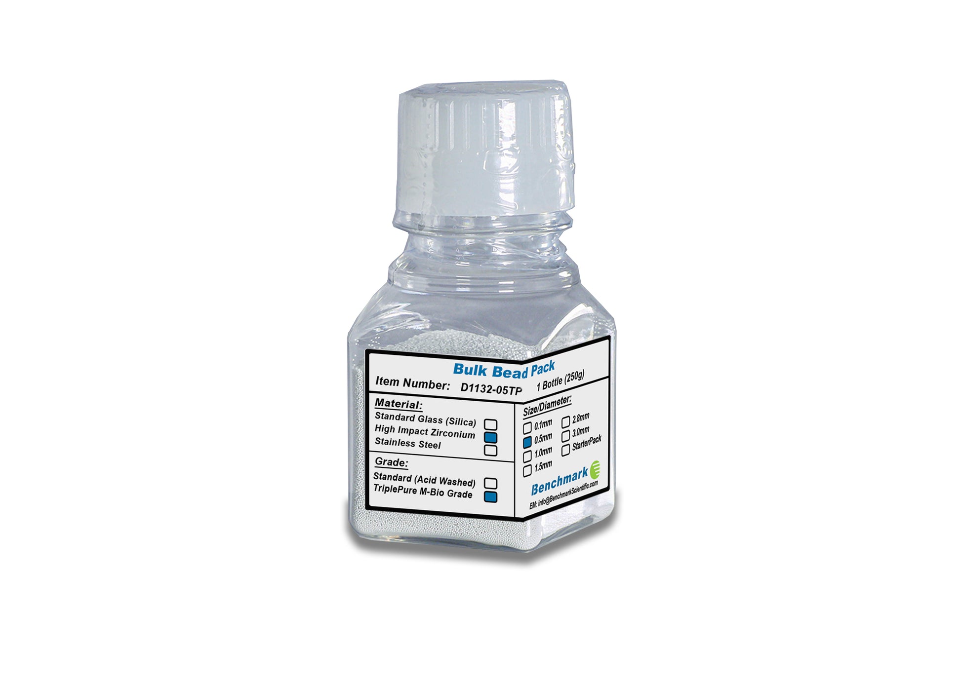 Bulk Beads, Zirconium, 0.5mm, Triple-Pure Molecular Biology Grade, 250g