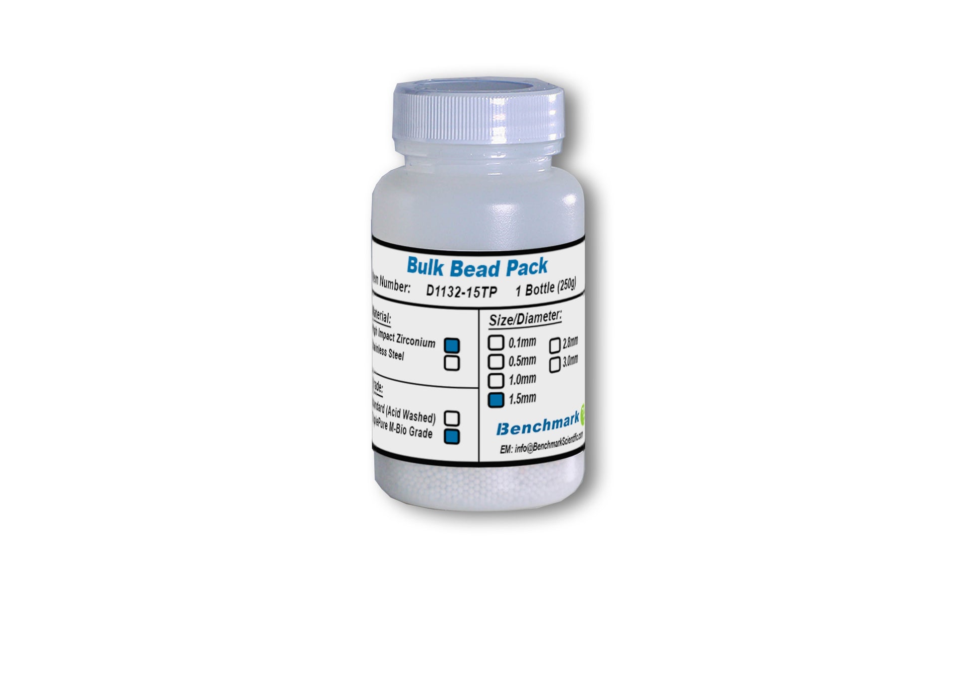 Bulk Beads, Zirconium, 1.5mm, Triple-Pure Molecular Biology Grade, 250g