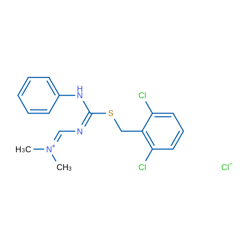 {[(E)-({[(2,6-dichlorophenyl)methyl]sulfanyl}(phenylamino)methylidene)amino]methylidene}dimethylazanium chloride 1g