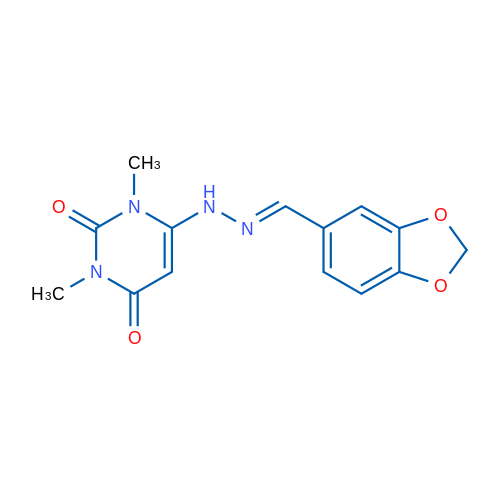 6-[(E)-2-[(2H-1,3-Benzodioxol-5-yl)methylidene]hydrazin-1-yl]-1,3-dimethyl-1,2,3,4-tetrahydropyrimidine-2,4-dione 1g