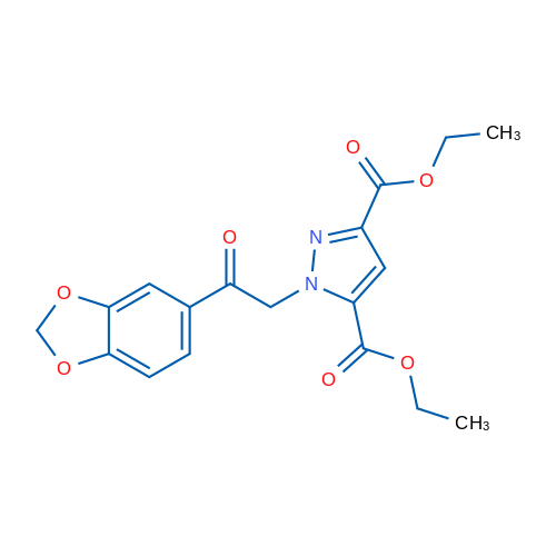 3,5-Diethyl 1-[2-(2H-1,3-benzodioxol-5-yl)-2-oxoethyl]-1H-pyrazole-3,5-dicarboxylate 1g