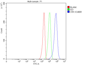 Flow Cytometry analysis of U251 cells using anti-CRH antibody. Overlay histogram showing U251 cells 
