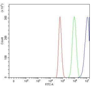 Flow cytometry testing of human U-87 MG cells with CDKN2D antibody at 1ug/million cells (blocked wit