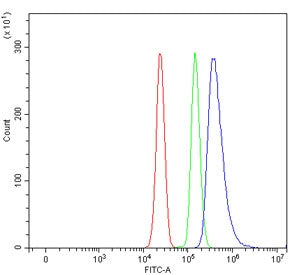 Flow cytometry testing of human U937 cells with SLAMF1 antibody at 1ug/million cells (blocked with g