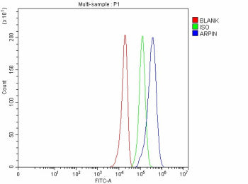 Flow Cytometry analysis of human U251 cells using anti-ARPIN antibody. Overlay histogram showing U25