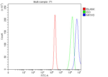 Flow Cytometry analysis of RT4 cells using anti-NR1H3 antibody. Overlay histogram showing RT4 cells 