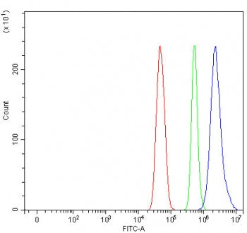 Flow cytometry testing of fixed and permeabilized human U-251 cells with MAEL antibody at 1ug/millio
