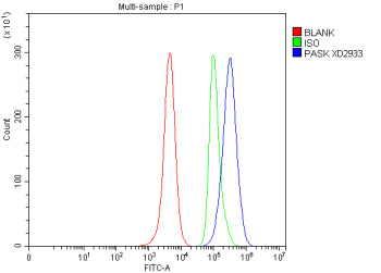 Flow Cytometry analysis of HeLa cells using anti-PASK antibody. Overlay histogram showing HeLa cells