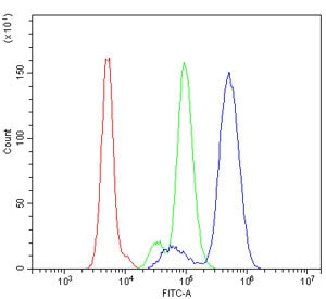 Flow cytometry testing of human U937 cells with B-ARK1 antibody at 1ug/million cells (blocked with g