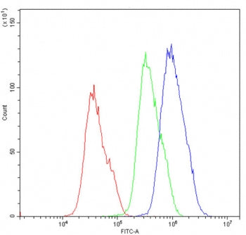 Flow cytometry testing of human PC-3 cells with PRKAB2 antibody at 1ug/10^6 cells (blocked with goat