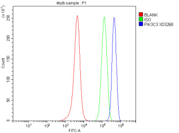 Flow Cytometry analysis of SH-SY5Y cells using anti-PIK3C3 antibody. Overlay histogram showing SH-SY