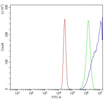 Flow cytometry testing of human K562 cells with KIF5A antibody at 1ug/million cells (blocked with go