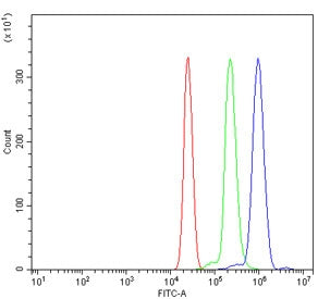 Flow cytometry testing of human U937 cells with FCGR1A antibody at 1ug/million cells (blocked with g