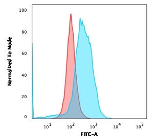 Flow cytometry testing of PFA-fixed human Ramos cells with CD86 antibody (clone BU63); Red=isotype c
