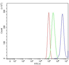 Flow cytometry testing of human PC-3 cells with E2F1 antibody at 1ug/million cells (blocked with goa