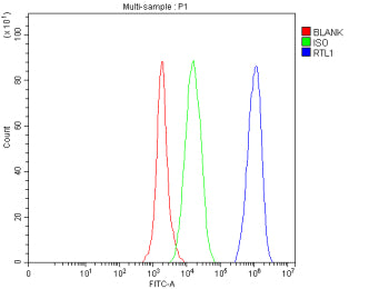 Flow Cytometry analysis of SH-SY5Y cells using anti-RTL1 antibody. Overlay histogram showing SH-SY5Y