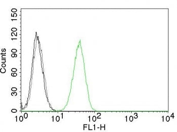Flow cytometry test of human Jurkat cells. Black: cells alone; Grey: isotype control; Green: CD31 an