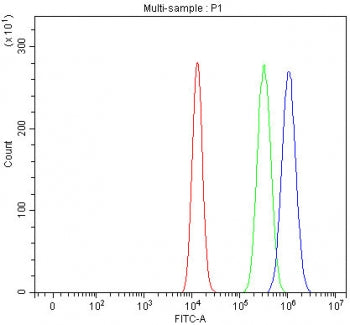 Flow cytometry testing of fixed and permeabilized human HEL cells with LRRC75A antibody at 1ug/milli