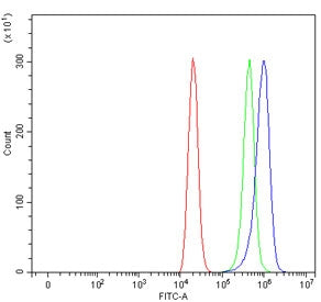 Flow cytometry testing of human ThP-1 cells with CXCR2 antibody at 1ug/million cells (blocked with g