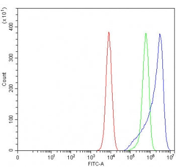Flow cytometry testing of fixed and permeabilized human K562 cells with RTN4IP1 antibody at 1ug/mill