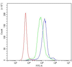 Flow cytometry testing of human PBM cells with IL-23 Receptor antibody at 1ug/million cells (blocked